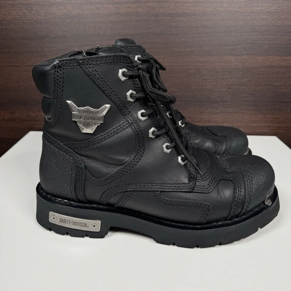 Harley Davidson 9.5 Stealth Motorcycle Boots Lace Black Leather Riding 91642 Men
